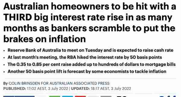 澳洲或连续3个月加息！物价飙升，房贷一族压力更大！活不下去了