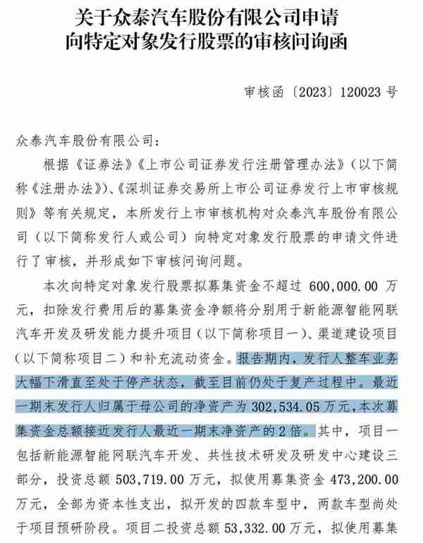 募资60亿被指目的不纯，众泰汽车涉嫌过度融资被深交所问询